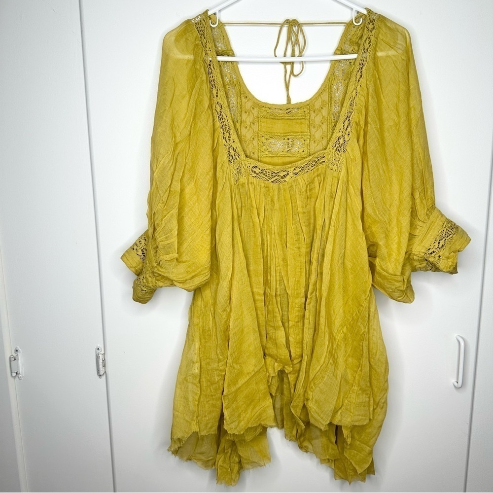 NWT Free People One Finley Tunic in Dried Palm Boho Laced Top Size Medium - Picture 6 of 9